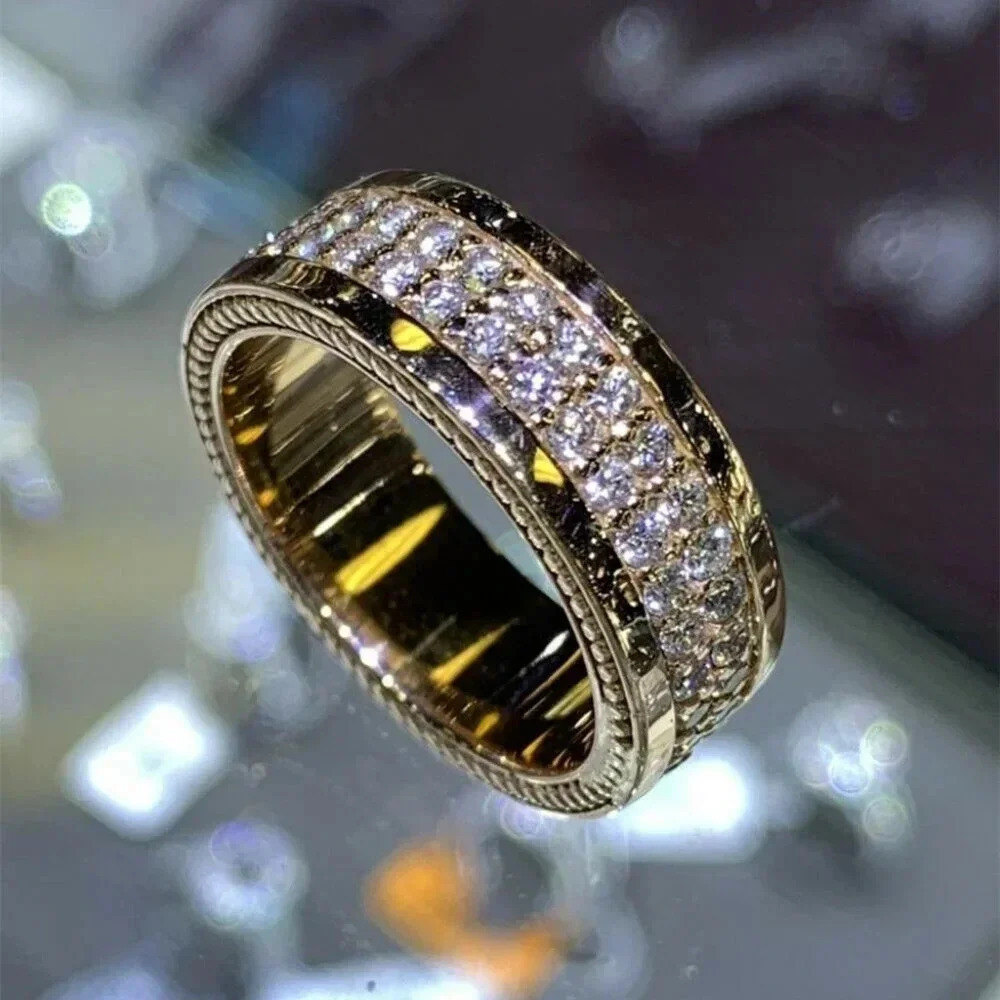 925 Sterling Silver Diamond Eternity Ring Band Wedding Statement Ring Gold